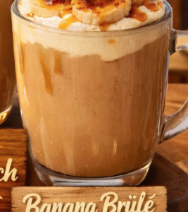 Banana Brûlée Latte with caramel drizzle