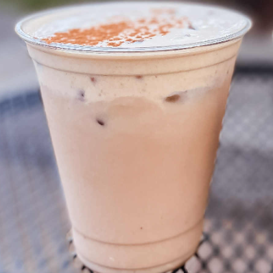 Iced coffee with cinnamon topping